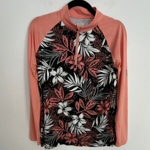 Reel Legends REEL-TEC Women's M Coral Floral Long Sleeve Fishing Shirt‎ 1/4 Zip